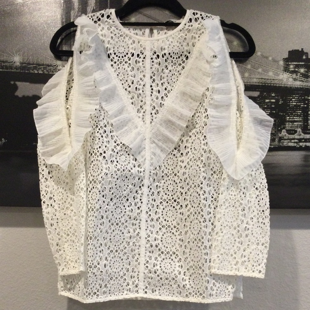 New! Sandro Bonnie Cold Shoulder White Lace Top Women’s SIZE 1 - Picture 11 of 11